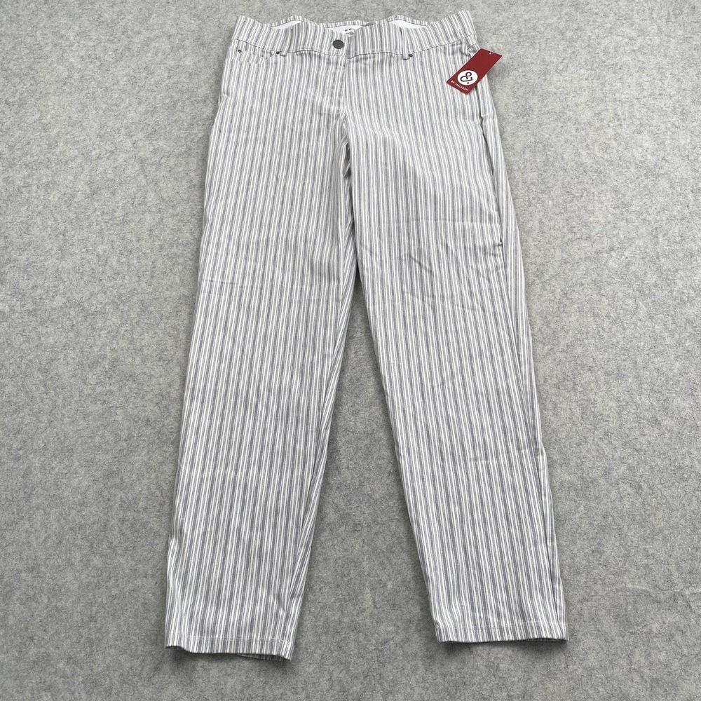 89th & Madison Pants Womens 14 (35x28) Gray Stripe Twill Chino Straight Stretch